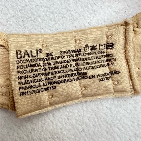 Bali Underwire Bra Size 38C Baige Nylon Spandex‎ Lightweight - Picture 3 of 7